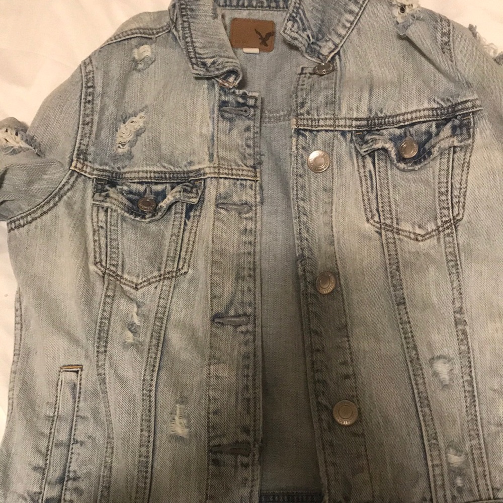 Distressed american eagle denim jacket
